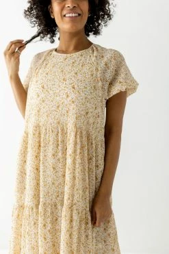 Hayden Los Angeles 'Elspeth' Tiered Ditsy Floral Midi Dress In Yellow FINAL SALE Dresses