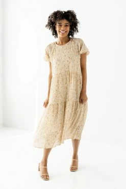 Hayden Los Angeles 'Elspeth' Tiered Ditsy Floral Midi Dress In Yellow FINAL SALE Dresses