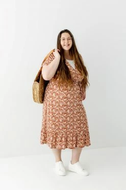 Gilli Dresses Extended 'Corinne' Faux Wrap Midi Dress In Copper Floral