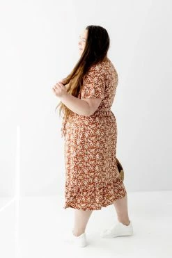 Gilli Dresses Extended 'Corinne' Faux Wrap Midi Dress In Copper Floral