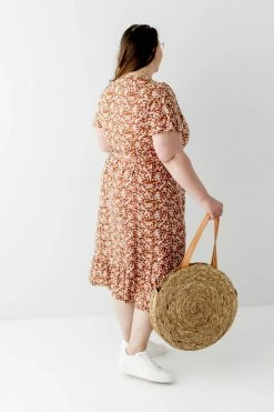 Gilli Dresses Extended 'Corinne' Faux Wrap Midi Dress In Copper Floral