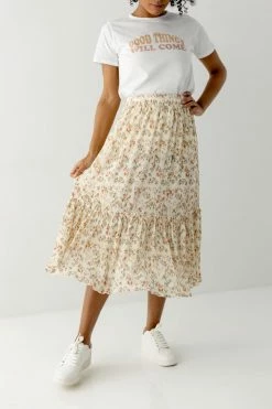 Hayden 'Elisa' Tiered Skirt In Terracotta Floral