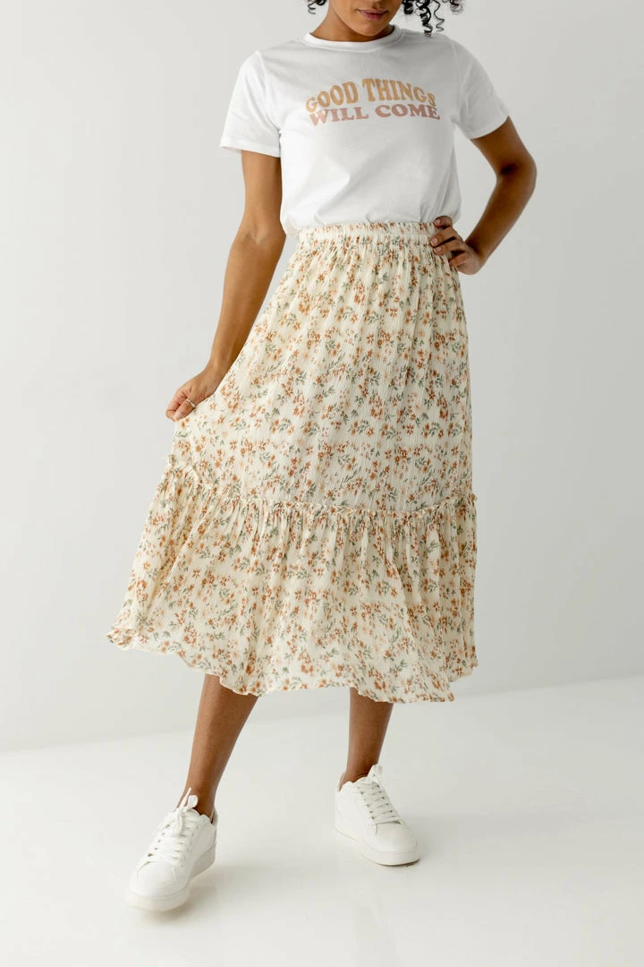 Hayden 'Elisa' Tiered Skirt In Terracotta Floral 2 Hayden 'Elisa' Tiered Skirt In Terracotta Floral