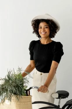 Polagram 'Beckett' Basic Puff Sleeve Tee In Black Tops/Cardigans