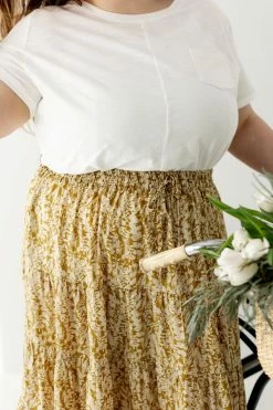 Hayden Los Angeles Extended 'Gianna' Botanical Print Midi Skirt In Mustard FINAL SALE