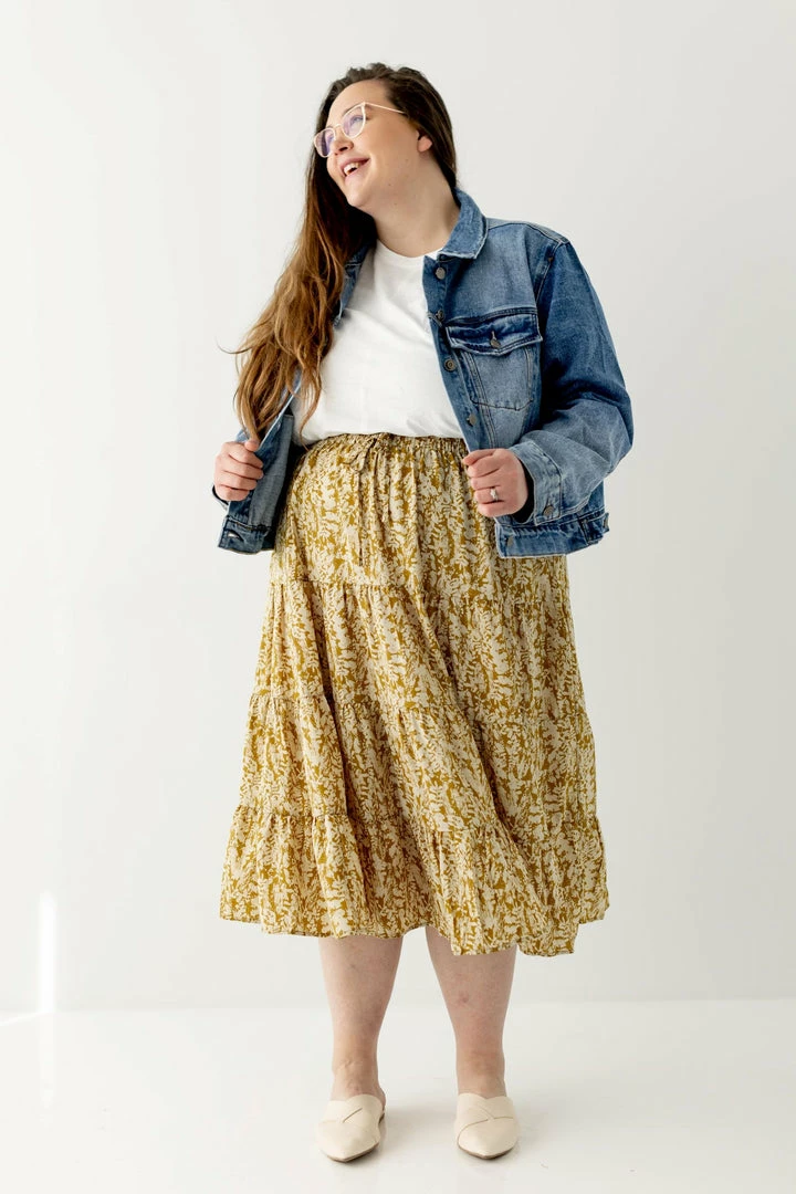 Hayden Los Angeles Extended 'Gianna' Botanical Print Midi Skirt In Mustard FINAL SALE 3 Hayden Los Angeles Extended 'Gianna' Botanical Print Midi Skirt In Mustard FINAL SALE