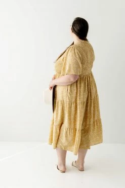 Polagram Dresses PLUS 'Tasha' Smocked Bodice Floral Midi Dress In Light Yellow FINAL SALE 7 Polagram Dresses PLUS 'Tasha' Smocked Bodice Floral Midi Dress In Light Yellow FINAL SALE