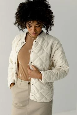 Wishlist 'Dustin' Corduroy Quilted Jacket In Cream Tops/Cardigans