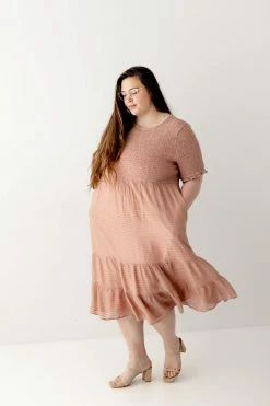 Polagram PLUS 'Sutton' Smocked Bodice Dress In Dusty Rose FINAL SALE