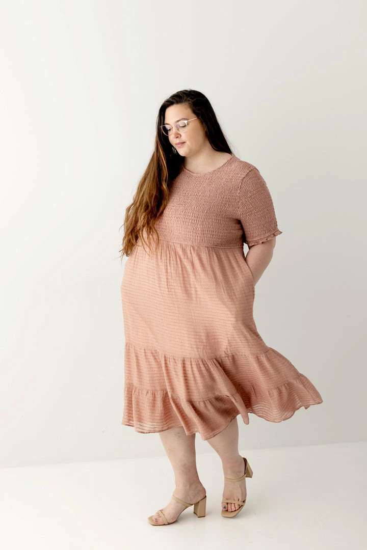 Polagram PLUS 'Sutton' Smocked Bodice Dress In Dusty Rose FINAL SALE 2 Polagram PLUS 'Sutton' Smocked Bodice Dress In Dusty Rose FINAL SALE