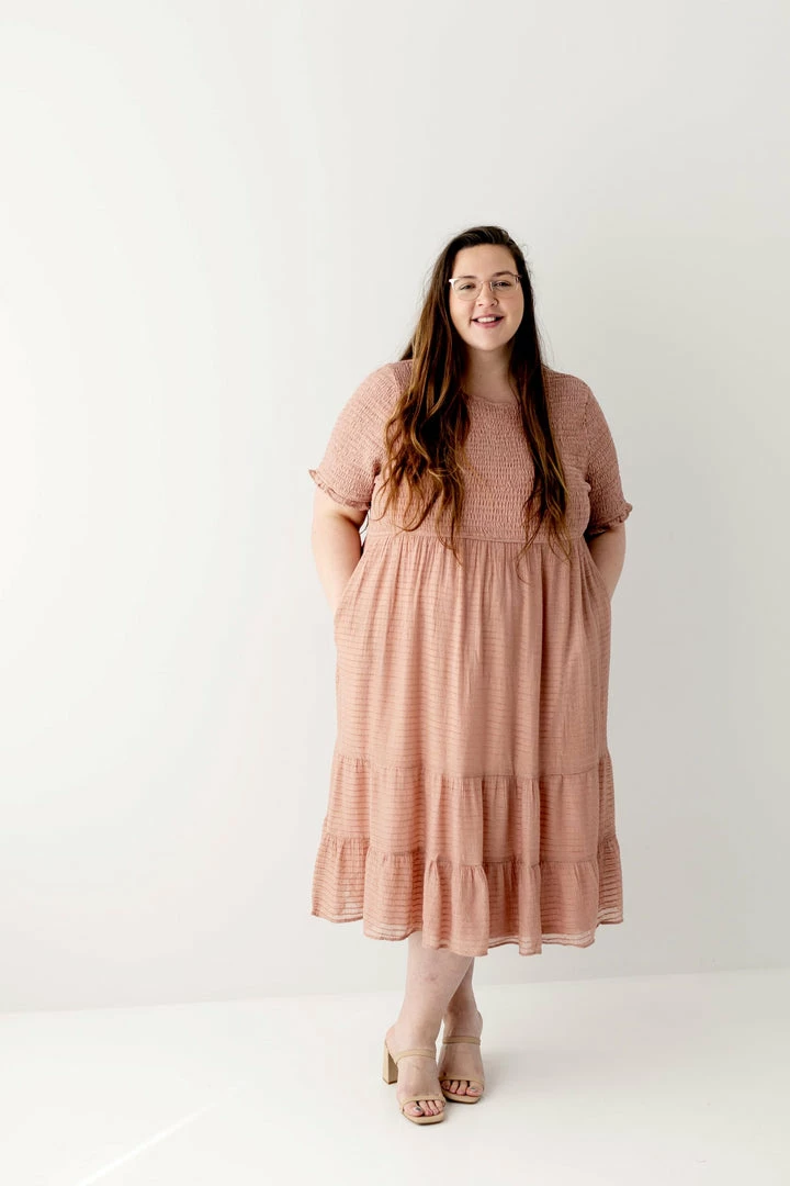 Polagram PLUS 'Sutton' Smocked Bodice Dress In Dusty Rose FINAL SALE 1 Polagram PLUS 'Sutton' Smocked Bodice Dress In Dusty Rose FINAL SALE