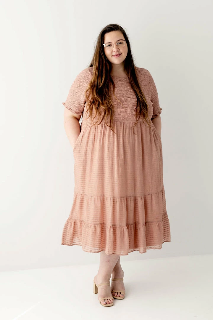 Polagram PLUS 'Sutton' Smocked Bodice Dress In Dusty Rose FINAL SALE 3 Polagram PLUS 'Sutton' Smocked Bodice Dress In Dusty Rose FINAL SALE