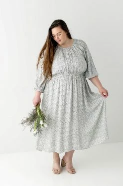 Polagram Extended 'Rosemary' Ditsy Floral Midi Dress In Sage