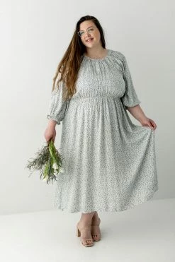 Polagram Extended 'Rosemary' Ditsy Floral Midi Dress In Sage