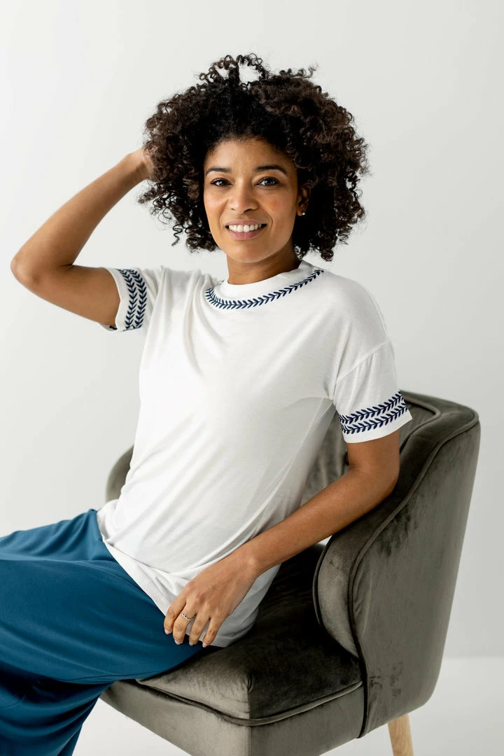 Polagram Tops/Cardigans 'Rio' Embroidered Tee In Ivory FINAL SALE 1 Polagram Tops/Cardigans 'Rio' Embroidered Tee In Ivory FINAL SALE