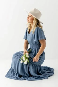 Mikarose 'Valorie' Tiered Maxi Dress In Steel Blue