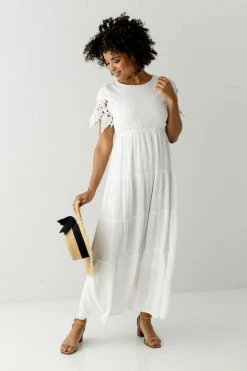 Polagram 'Hope' Lace Sleeve Maxi Dress In Ivory