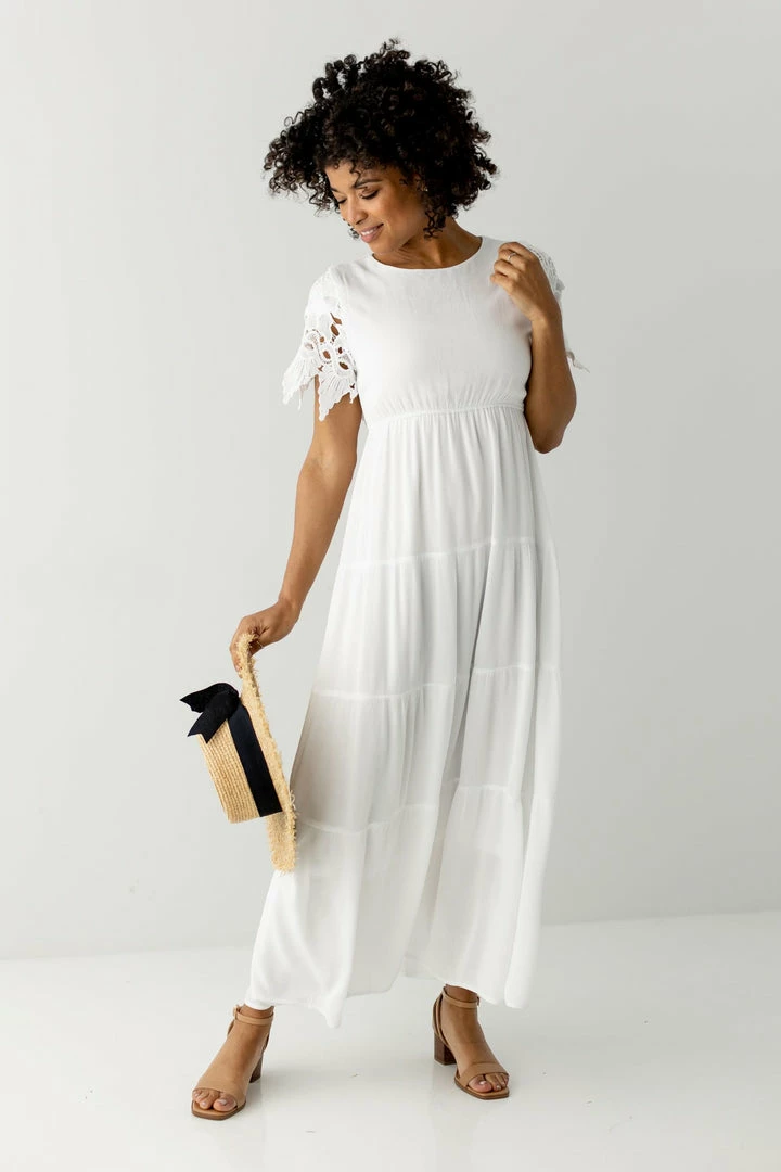 Polagram 'Hope' Lace Sleeve Maxi Dress In Ivory 1 Polagram 'Hope' Lace Sleeve Maxi Dress In Ivory