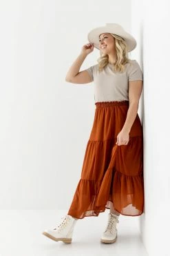 Hayden 'Lottie' Tiered Chiffon Skirt In Rust