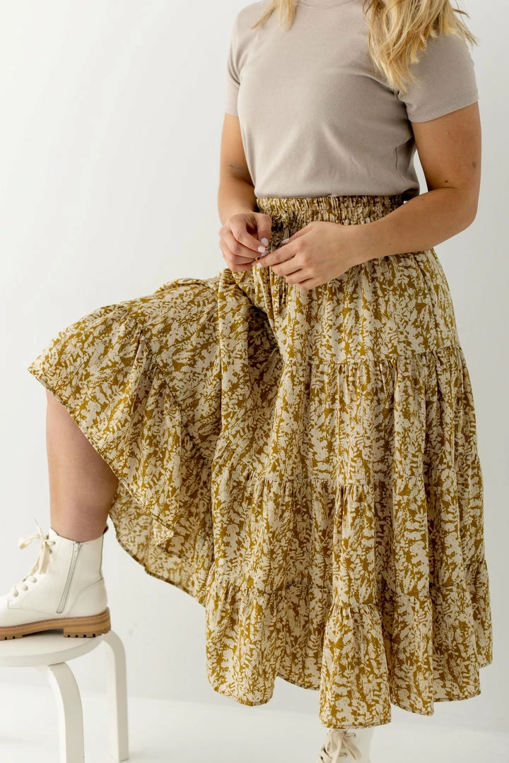 Hayden Los Angeles 'Gianna' Botanical Print Midi Skirt In Mustard FINAL SALE 4 Hayden Los Angeles 'Gianna' Botanical Print Midi Skirt In Mustard FINAL SALE