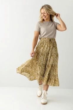 Hayden Los Angeles 'Gianna' Botanical Print Midi Skirt In Mustard FINAL SALE