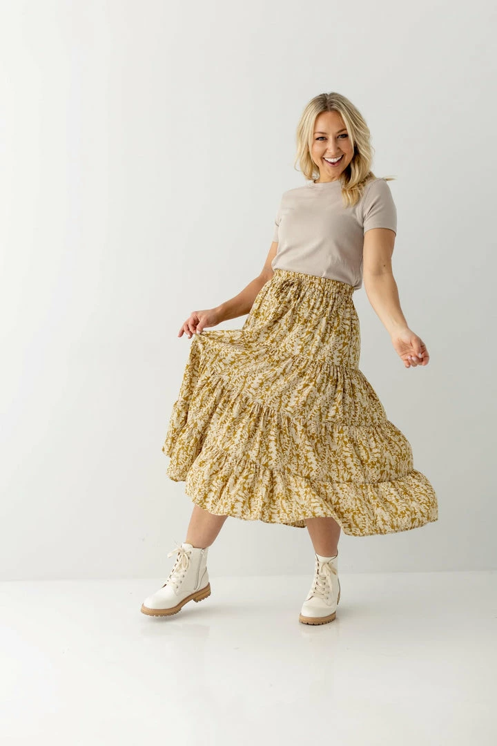 Hayden Los Angeles 'Gianna' Botanical Print Midi Skirt In Mustard FINAL SALE 2 Hayden Los Angeles 'Gianna' Botanical Print Midi Skirt In Mustard FINAL SALE