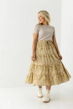 Hayden Los Angeles 'Gianna' Botanical Print Midi Skirt In Mustard FINAL SALE 6 Hayden Los Angeles 'Gianna' Botanical Print Midi Skirt In Mustard FINAL SALE