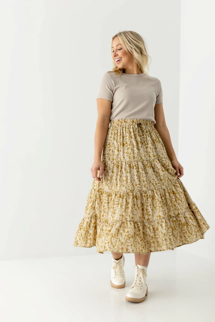 Hayden Los Angeles 'Gianna' Botanical Print Midi Skirt In Mustard FINAL SALE 3 Hayden Los Angeles 'Gianna' Botanical Print Midi Skirt In Mustard FINAL SALE