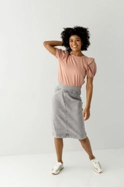 The Main Street Exchange Exclusive Designs 'Sara' Classic Knee Length Denim Skirt In Vintage Grey