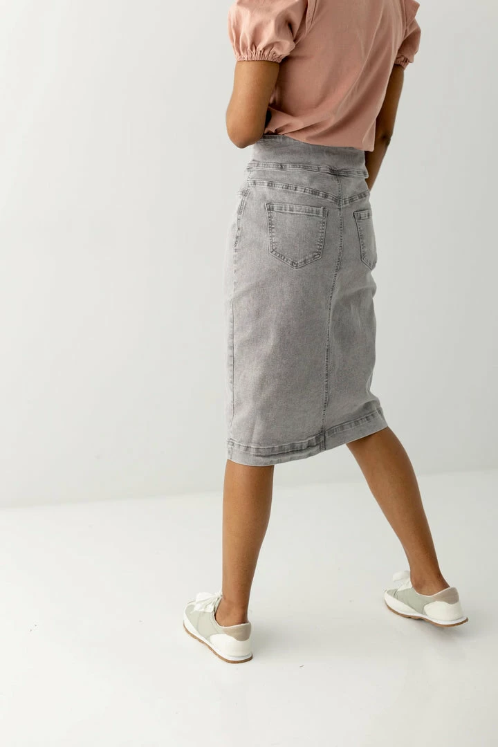 The Main Street Exchange Exclusive Designs 'Sara' Classic Knee Length Denim Skirt In Vintage Grey 5 The Main Street Exchange Exclusive Designs 'Sara' Classic Knee Length Denim Skirt In Vintage Grey