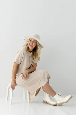 Polagram Dresses 'Marlow' Button Front T-Shirt Dress In Cream