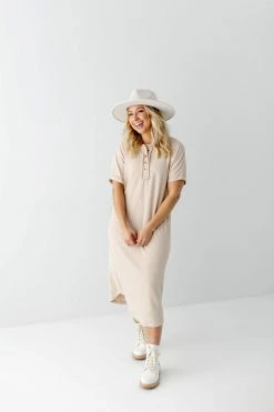 Polagram Dresses 'Marlow' Button Front T-Shirt Dress In Cream