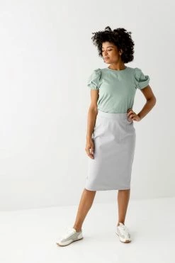The Main Street Exchange Exclusive Designs 'Anna' Pencil Skirt In Pearl Grey