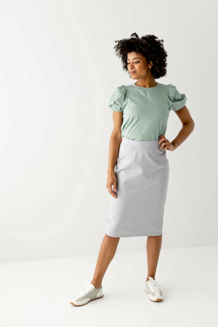 The Main Street Exchange Exclusive Designs 'Anna' Pencil Skirt In Pearl Grey 2 The Main Street Exchange Exclusive Designs 'Anna' Pencil Skirt In Pearl Grey
