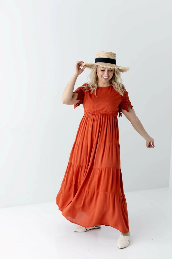 Polagram Dresses 'Hope' Lace Sleeve Maxi Dress In Rust 2 Polagram Dresses 'Hope' Lace Sleeve Maxi Dress In Rust