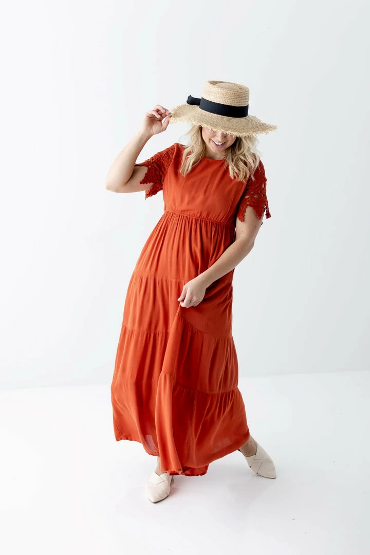 Polagram Dresses 'Hope' Lace Sleeve Maxi Dress In Rust 1 Polagram Dresses 'Hope' Lace Sleeve Maxi Dress In Rust