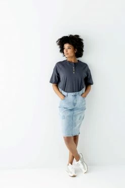 Polagram 'Larson' Button Front Top In Charcoal Tops/Cardigans