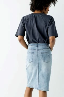 The Main Street Exchange 'Sierra' Distressed Denim Skirt In Light Wash