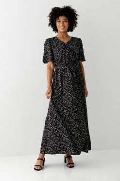The Main Street Exchange 'Esther' Ditsy Floral Maxi Dress In Black Summer Collection