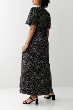 The Main Street Exchange 'Esther' Ditsy Floral Maxi Dress In Black Summer Collection