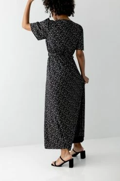 The Main Street Exchange 'Esther' Ditsy Floral Maxi Dress In Black Summer Collection
