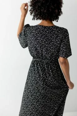 The Main Street Exchange 'Esther' Ditsy Floral Maxi Dress In Black Summer Collection