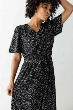 The Main Street Exchange 'Esther' Ditsy Floral Maxi Dress In Black Summer Collection