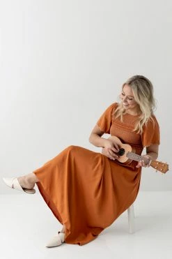 Polagram Dresses 'Lucian' Smocked Bodice Maxi Dress In Cognac FINAL SALE