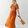Polagram Dresses 'Lucian' Smocked Bodice Maxi Dress In Cognac FINAL SALE