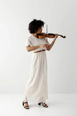 The Main Street Exchange 'Odessa' Lace Maxi Dress In Champagne Exclusive Designs