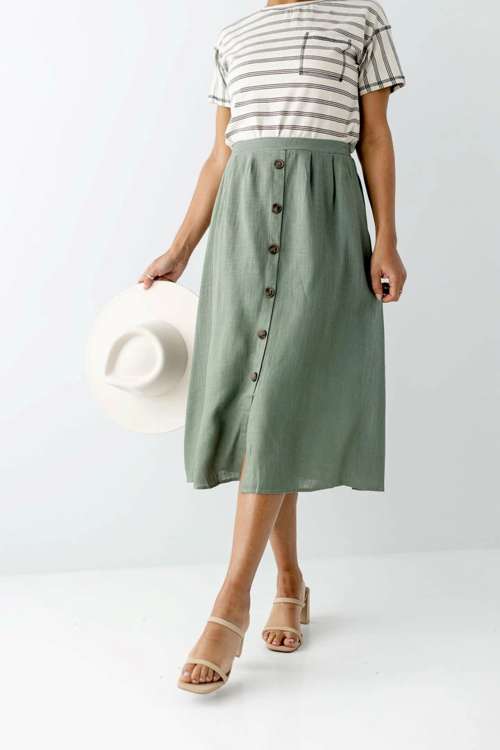 Hayden Skirts 'Farrell' Button Down Midi Skirt In Olive 1 Hayden Skirts 'Farrell' Button Down Midi Skirt In Olive