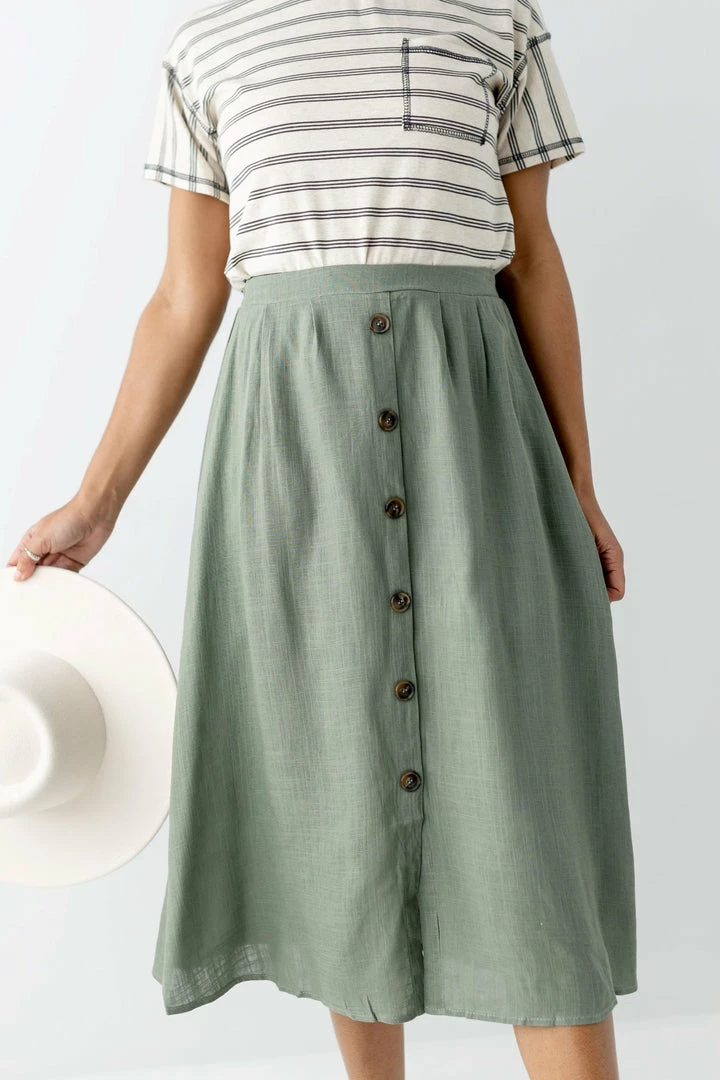 Hayden Skirts 'Farrell' Button Down Midi Skirt In Olive 3 Hayden Skirts 'Farrell' Button Down Midi Skirt In Olive