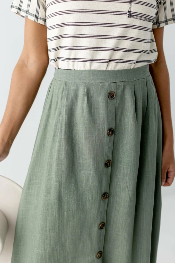 Hayden Skirts 'Farrell' Button Down Midi Skirt In Olive 4 Hayden Skirts 'Farrell' Button Down Midi Skirt In Olive