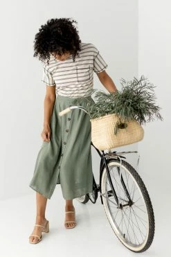 Hayden Skirts 'Farrell' Button Down Midi Skirt In Olive